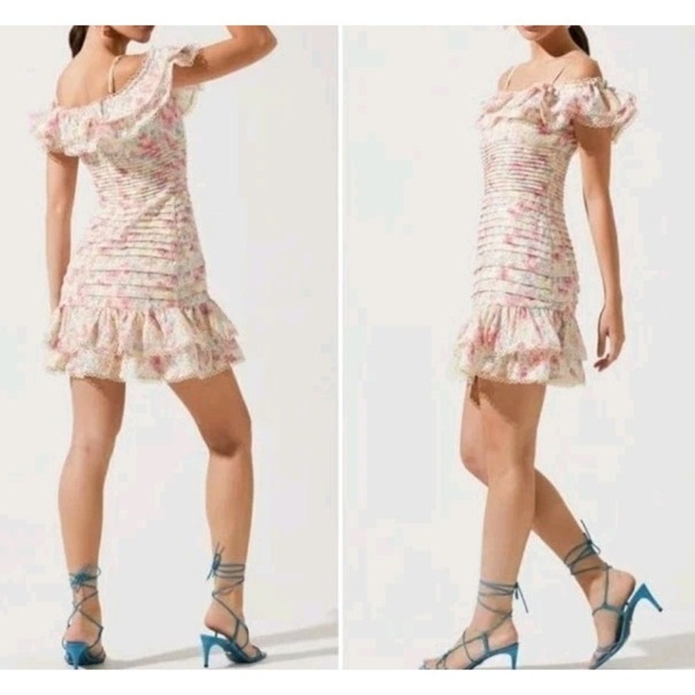 NEW ASTR The Label Mini Dress L Una Floral Eyelet Lace Coquette Ivory Pink Girly - Picture 9 of 9